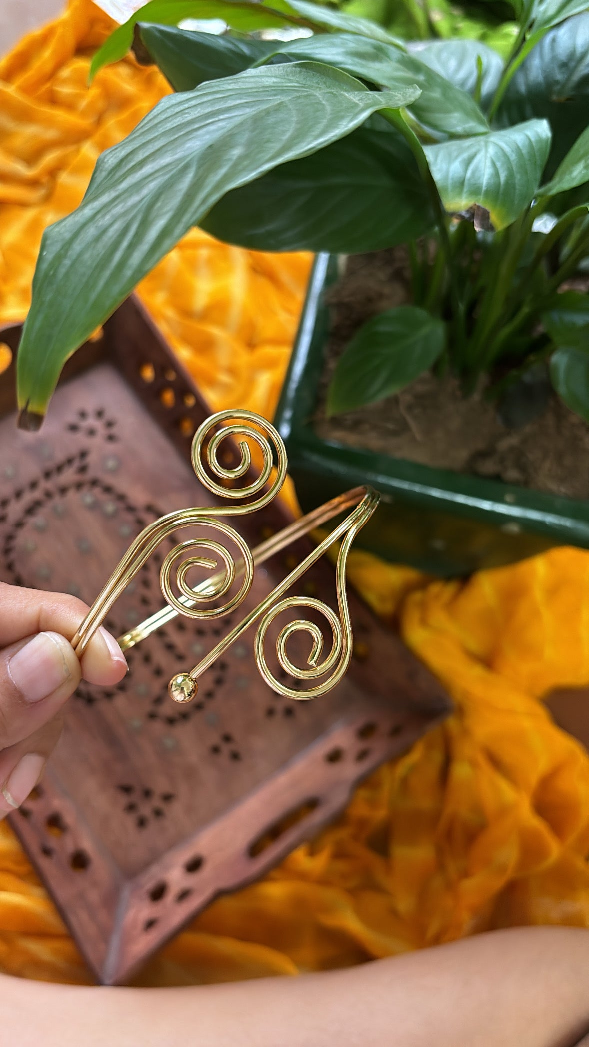 Elegant Gold-Plated Spiral Arm Cuff | Adjustable Ethnic Armlet