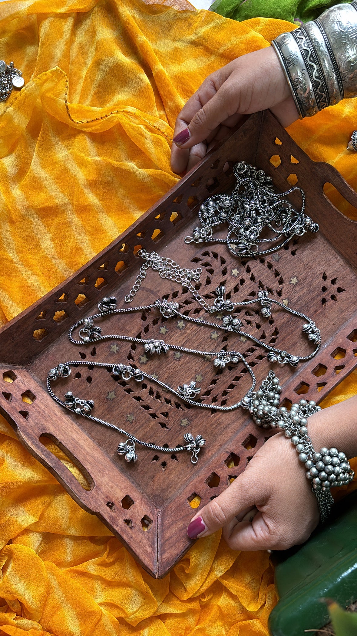 Oxidized Silver Ghungroo Anklets with Matching Bracelet Set