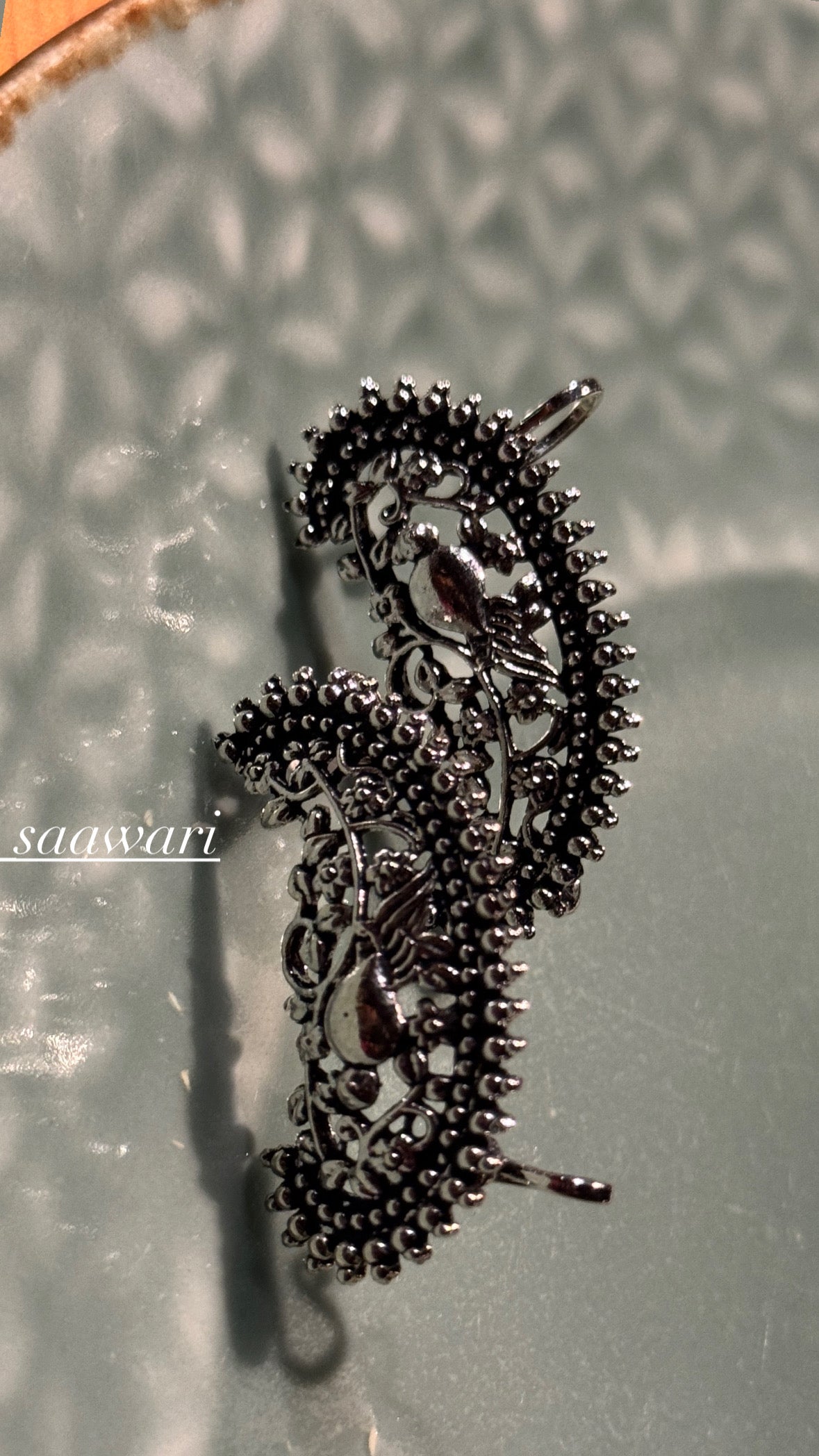 Saawari Oxidized German Silver Bird Motif Drop Earrings