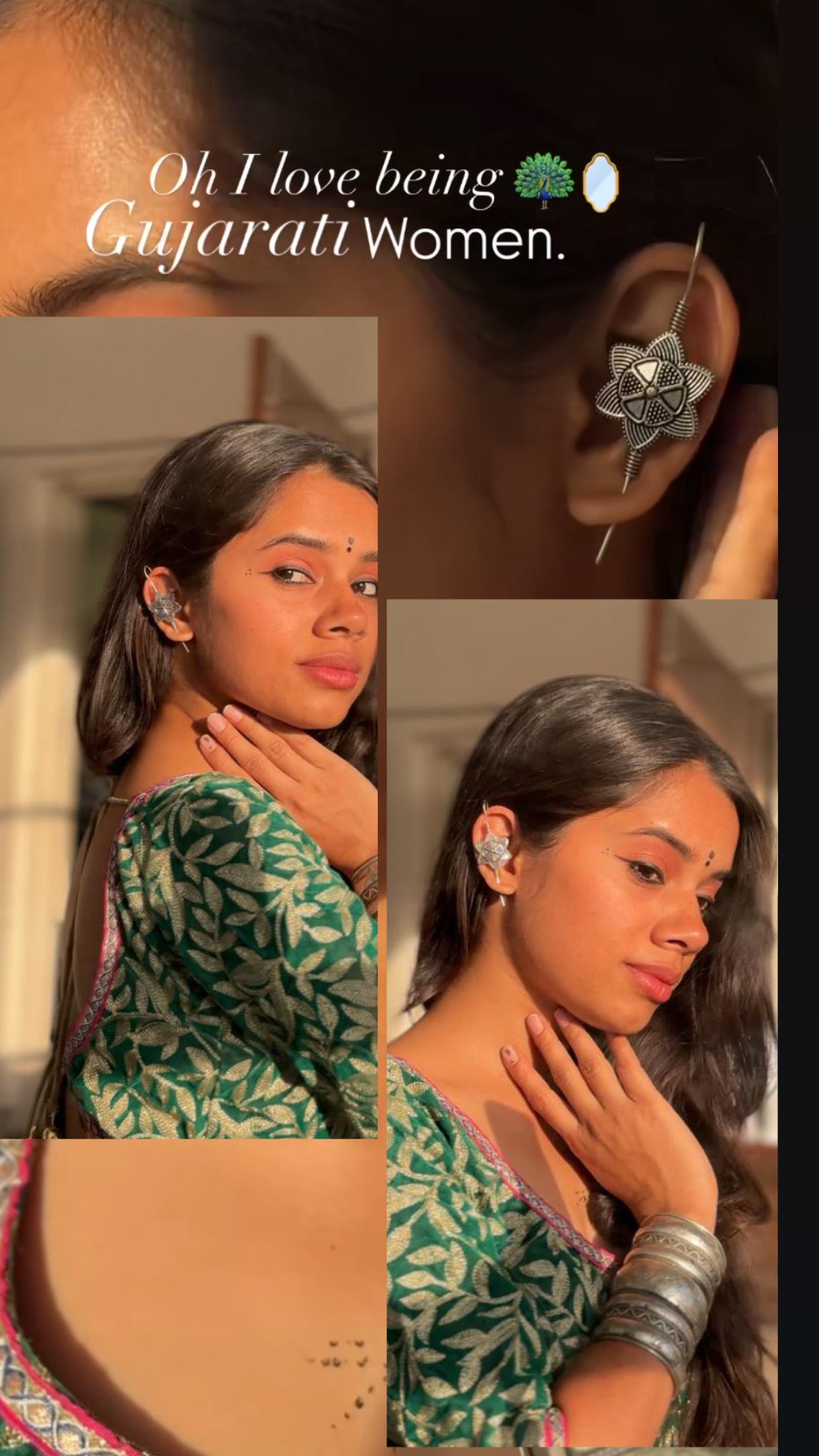 Oxidized Silver Floral Petal Ear Cuff for Women