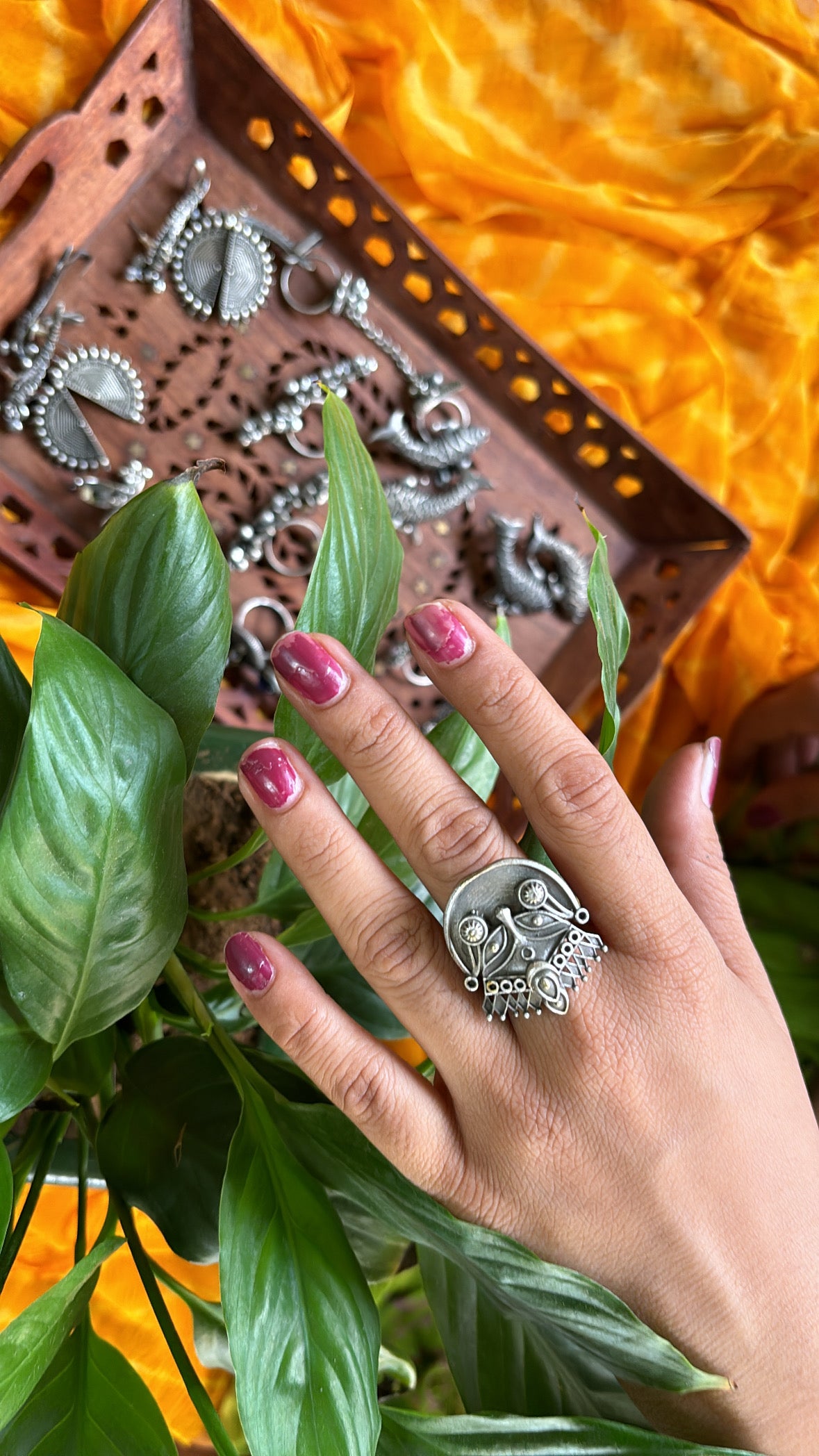 Oxidized Silver Statement Tribal Ring for Women