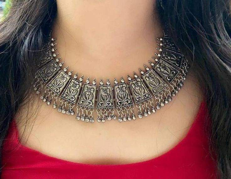 Heavy Oxidized Silver Tribal Garba Necklace